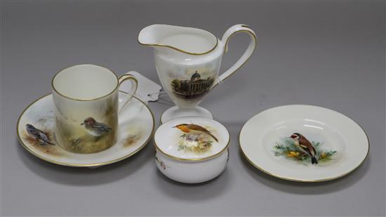 A Royal Worcester cup, saucer, small plate, jug and pot cover